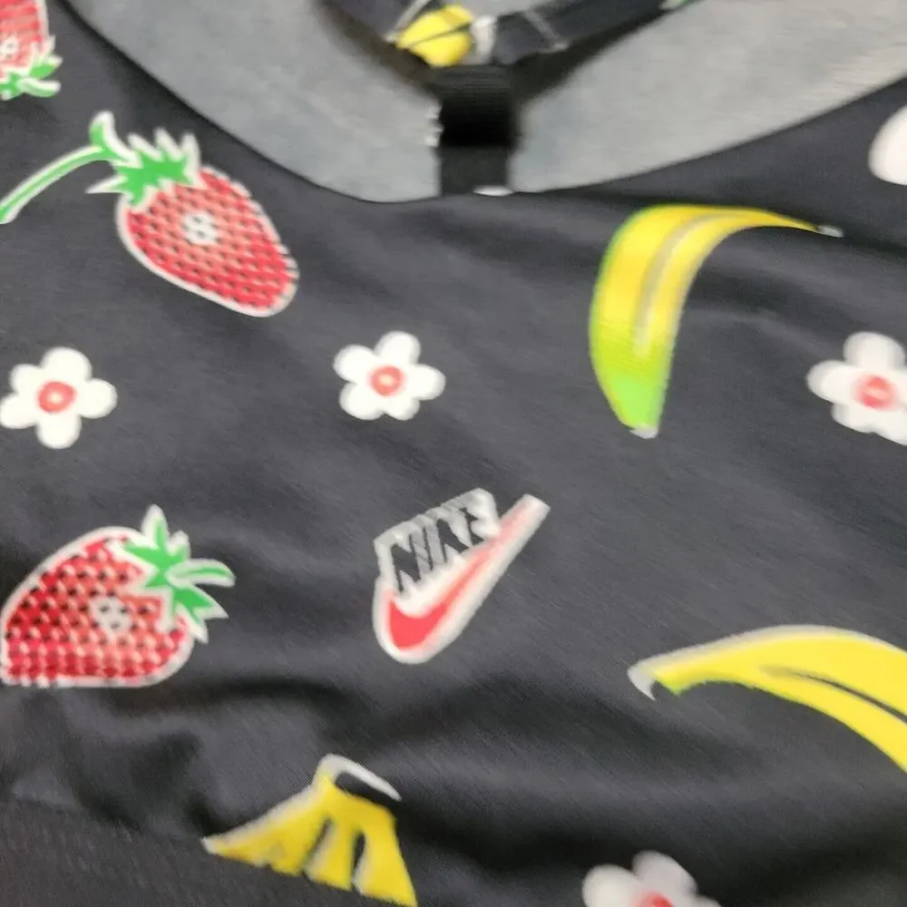 Nike Sports Bra Womens Large‎ Black Banana Strawberry Racerback Pullover Padded